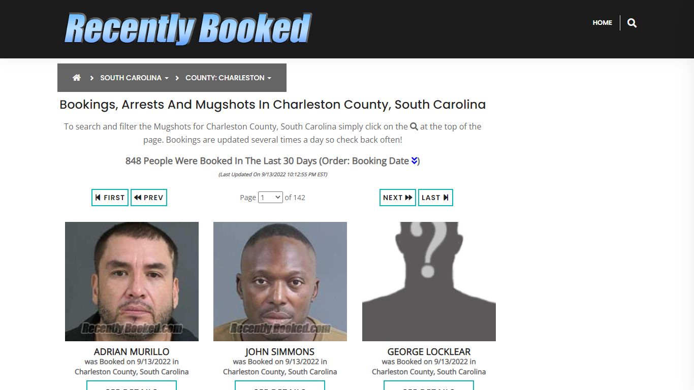 Recent bookings, Arrests, Mugshots in Charleston County, South Carolina