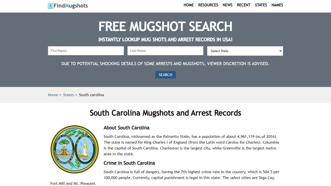 Find South Carolina Mugshots - Find Mugshots