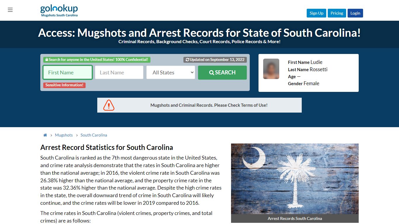 Access: Mugshots and Arrest Records for State of South Carolina! - GoLookUp